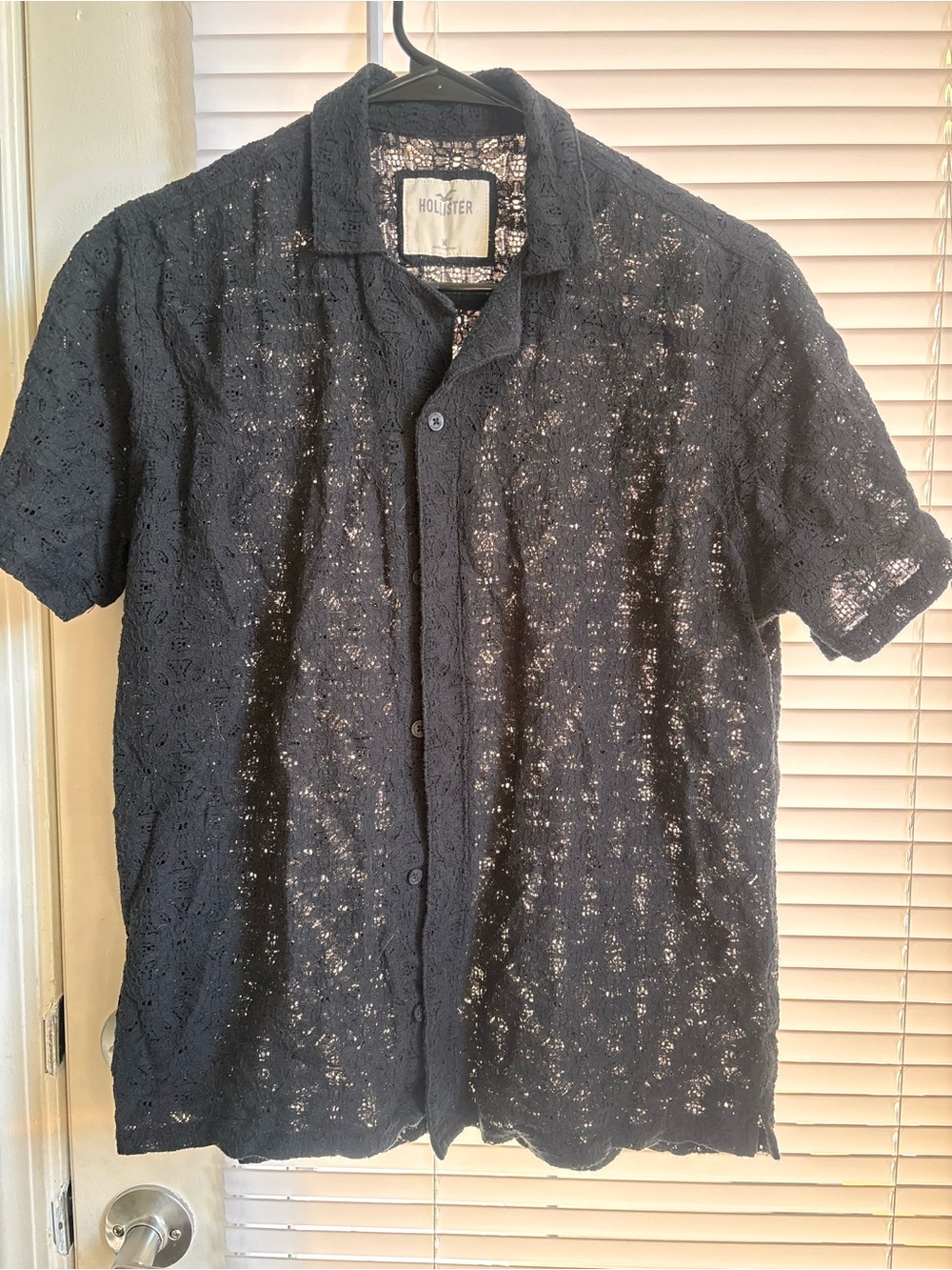 Hollister Black Lace Short-Sleeve Button Shirt